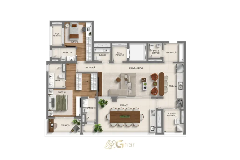 Planta 2 Suítes Sala Ampliada 137 M² Torre 1 Monã Mooca