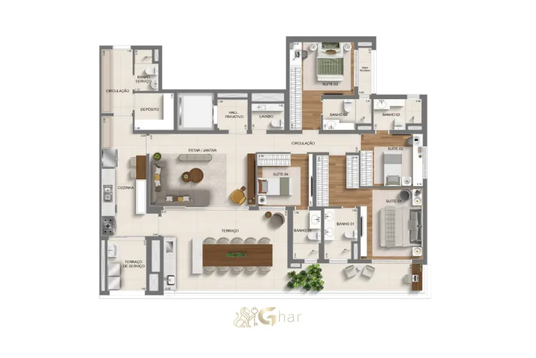 Planta Do Apartamento 4 Suítes 179 M² Torre 1 Monã Mooca