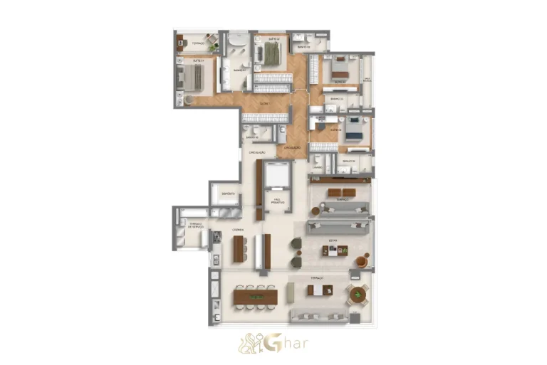 Planta Do Apartamento 4 Suítes 268 M² Torre 2 Monã Mooca