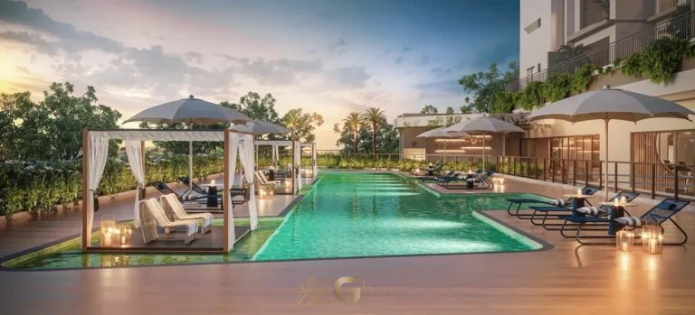 Área da piscina do N.A.U. Klabin by Cyrela com espaço de lazer moderno na Chácara Klabin