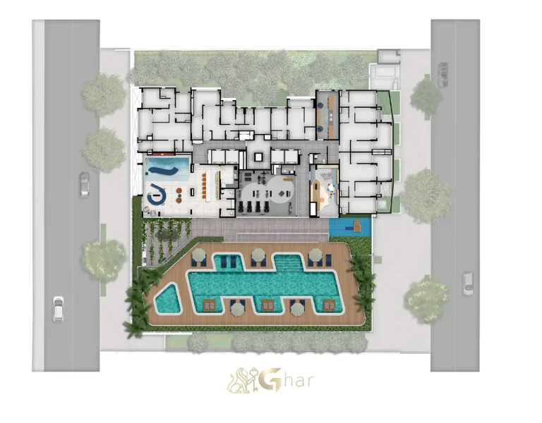 Planta das áreas de lazer elevadas do N.A.U. Klabin by Cyrela