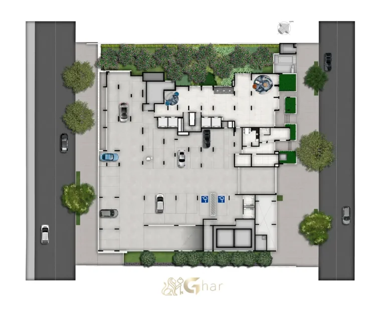 Planta do térreo do N.A.U. Klabin by Cyrela com áreas de convivência
