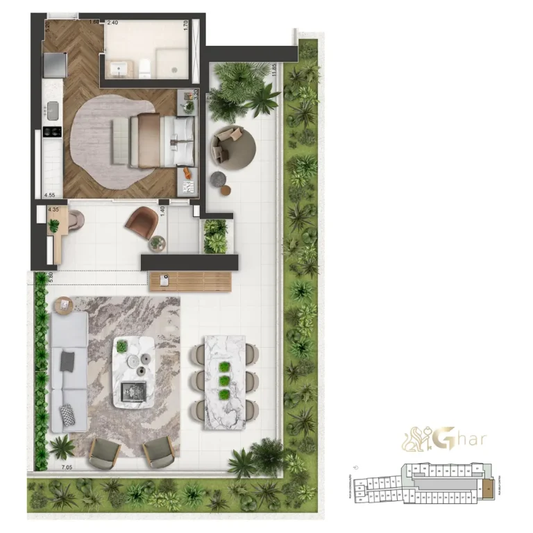 Planta Garden 119m² do On The Sky Bela Cintra The Apartments