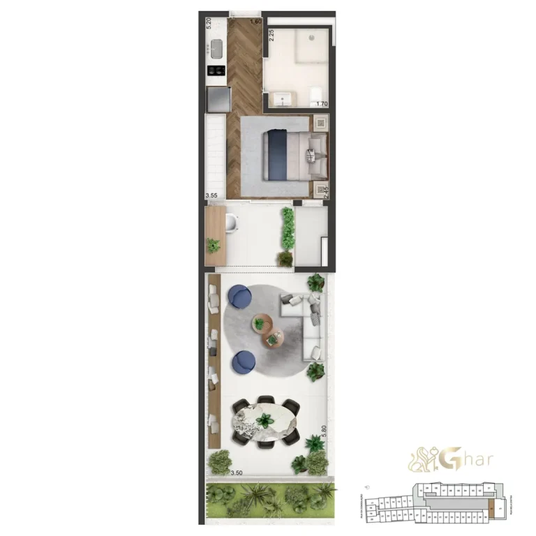 Planta Garden 55m² do On The Sky Bela Cintra The Apartments