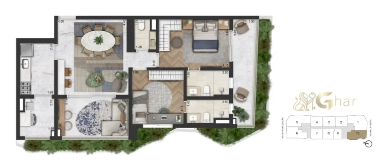 Planta apartamento 105 m² 2 suítes no On The Sky Bela Cintra The Residences