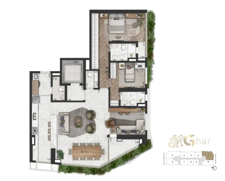 Layout 147 m² 2 suítes sala ampliada On The Sky Bela Cintra Consolação