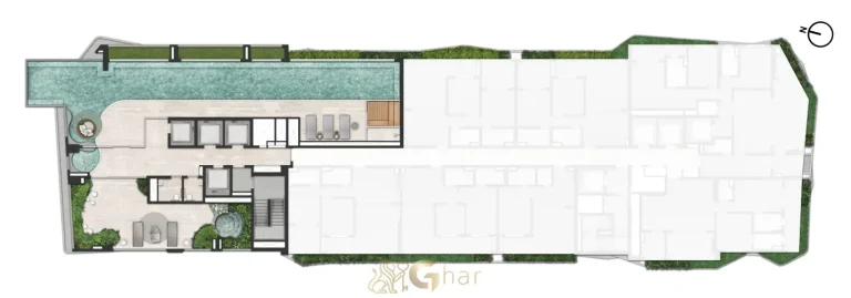 Implantação do lazer no 31º pavimento do On The Sky Bela Cintra The Residences