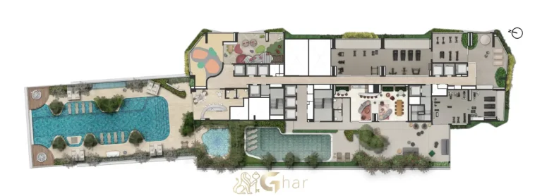 Implantação do lazer no 9º pavimento do On The Sky Bela Cintra The Residences