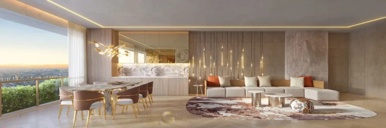 Living decorado do apartamento de 102 m² no On The Sky Bela Cintra The Residences