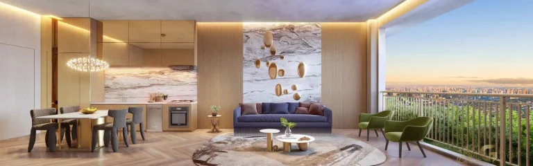 Living decorado 56 m² do On The Sky Bela Cintra The Residences Consolação