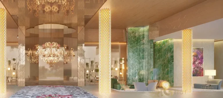 Entrada do lobby de alto padrão no On The Sky Bela Cintra The Residences