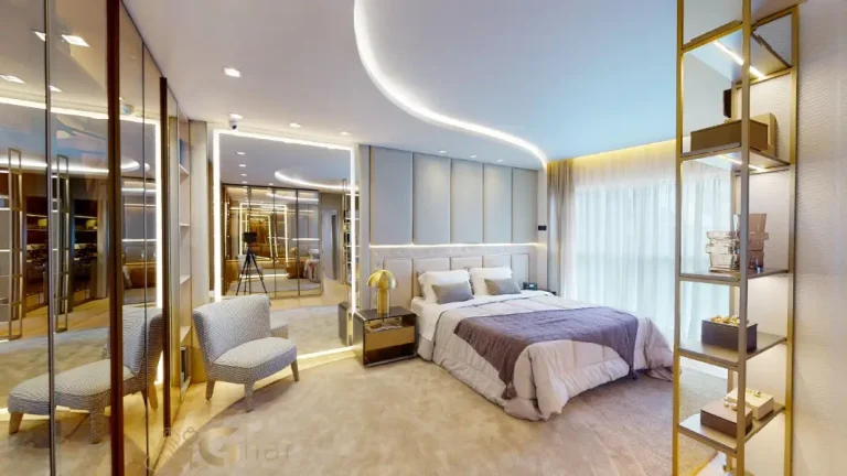 Dormitório de casal do decorado 132 m² no On The Sky Cyrela by YOO