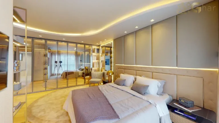 Quarto de casal decorado 132 m² no On The Sky Cyrela by YOO