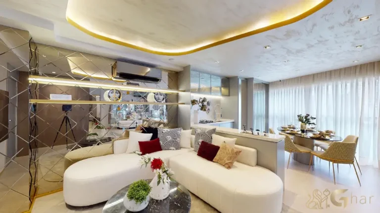 Sala de estar do apartamento decorado 77 m² no On The Sky Cyrela by YOO