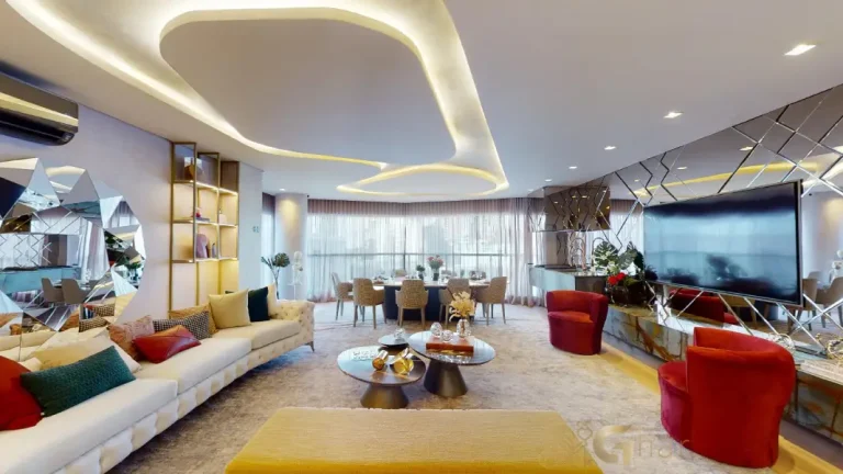 Sala de estar do apartamento decorado 132 m² no On The Sky Cyrela by YOO