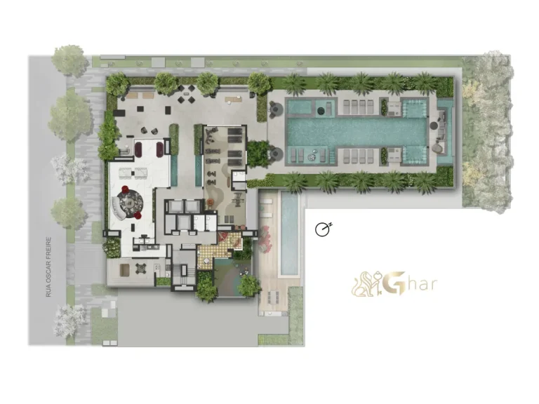 Implantação das áreas de lazer do condomínio Oscar Freire 1560 – Pavimento 4