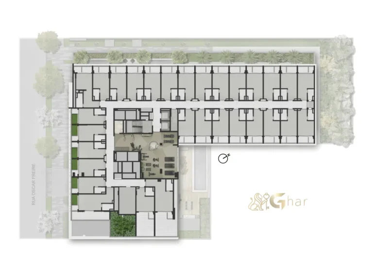 Planta implantação 3º pavimento – Oscar Freire 1560 Studios