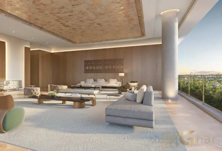 Living decorado do apartamento 355 m² no Portrait Parque do Ibirapuera