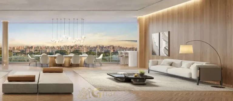 Sala e living integrados – decorado 269 m² no Portrait Parque do Ibirapuera