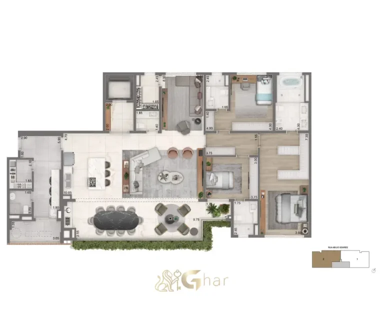 Planta opção 2 – 232 m² Torre 3 Portrait Parque do Ibirapuera