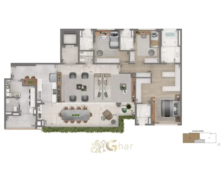 Planta opção 3 – 232 m² Torre 3 no Portrait Parque do Ibirapuera