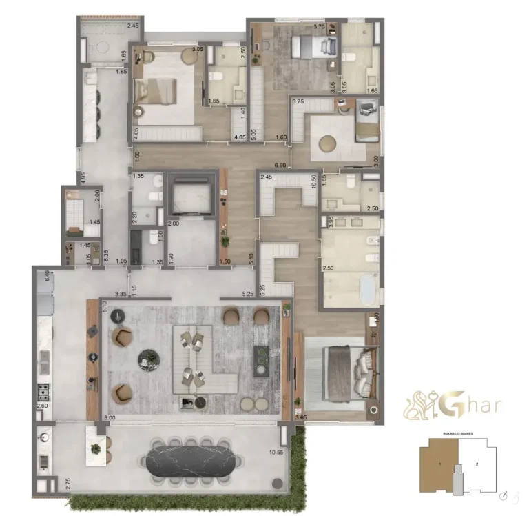 Planta apartamento 272 m² Torre 2 – Portrait Parque do Ibirapuera