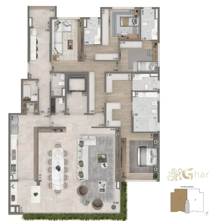 Planta opção 1 – 272 m² Torre 2 Portrait Parque do Ibirapuera
