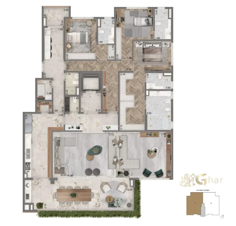 Planta opção 2 – 272 m² Torre 2 Portrait Parque do Ibirapuera