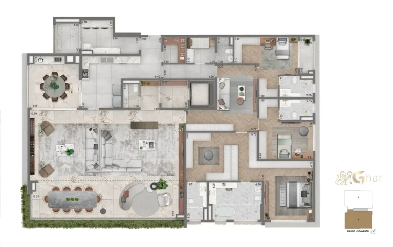 Planta opção – 355 m² Torre 1 Portrait Parque do Ibirapuera