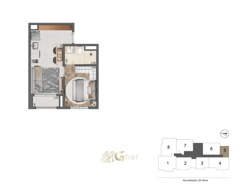 Planta 32m² 1 suíte – Quattri Cyrela Vila Mariana