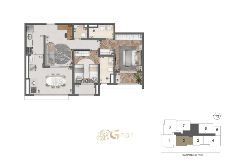 Planta 77m² 2 suítes – Quattri Cyrela Vila Mariana