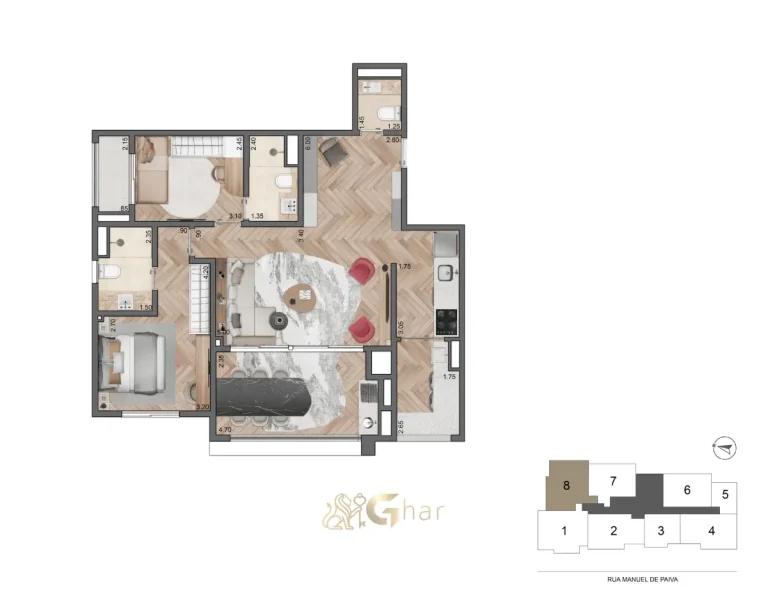 Planta 89m² 2 suítes – Quattri Cyrela Vila Mariana