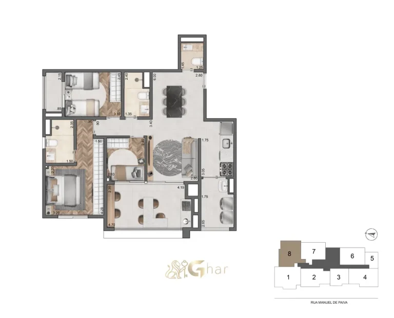 Planta 89m² 3 dormitórios – Quattri Cyrela Vila Mariana