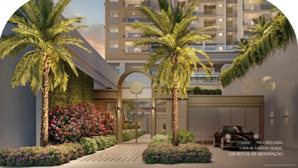 Fachada com portaria do Secret Garden Studios na Vila Mariana