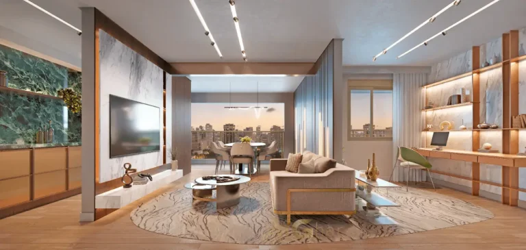 Living decorado do apartamento de 78 m² no Secret Garden Vila Mariana