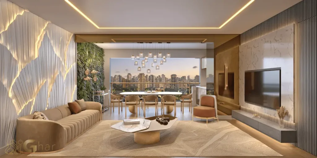 Living com varanda do apartamento decorado de 89 m² no Secret Garden Vila Mariana