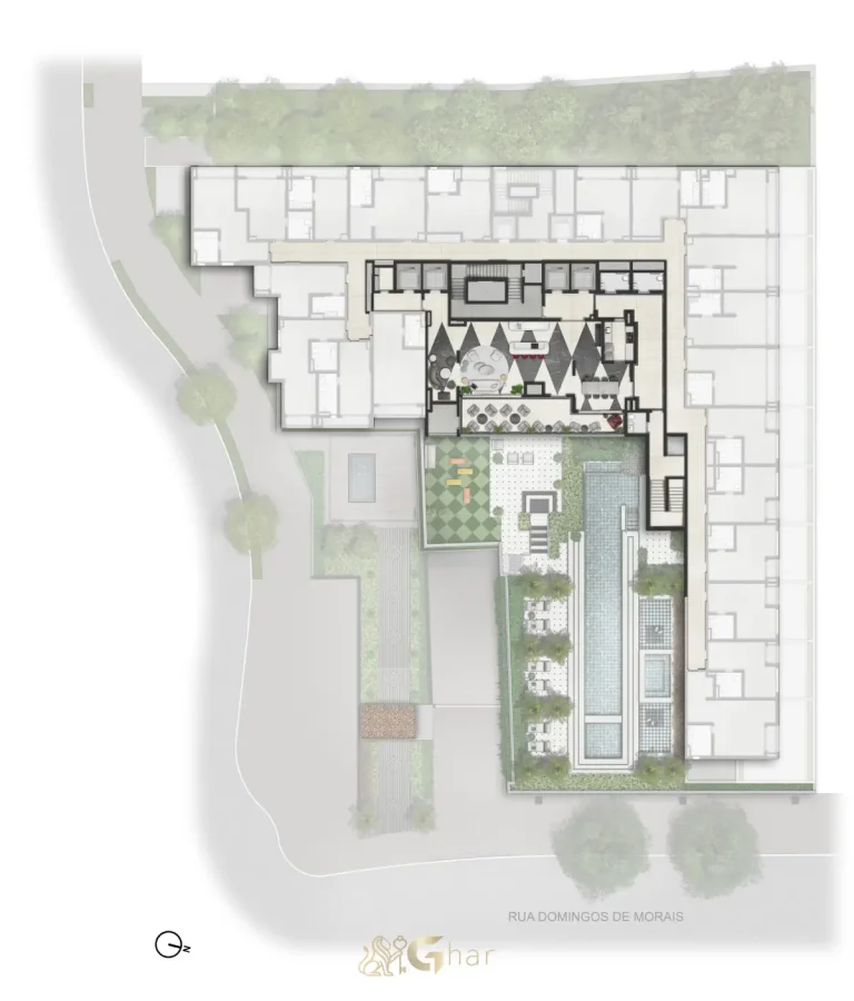 Planta de implantação do pavimento 2 do condomínio Secret Garden Vila Mariana