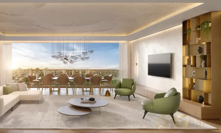 Living decorado com integração total no apartamento 136 m² do The Garden Klabin