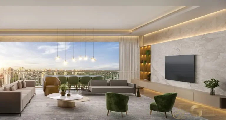 Living decorado 170 m² com integração total no The Garden Klabin