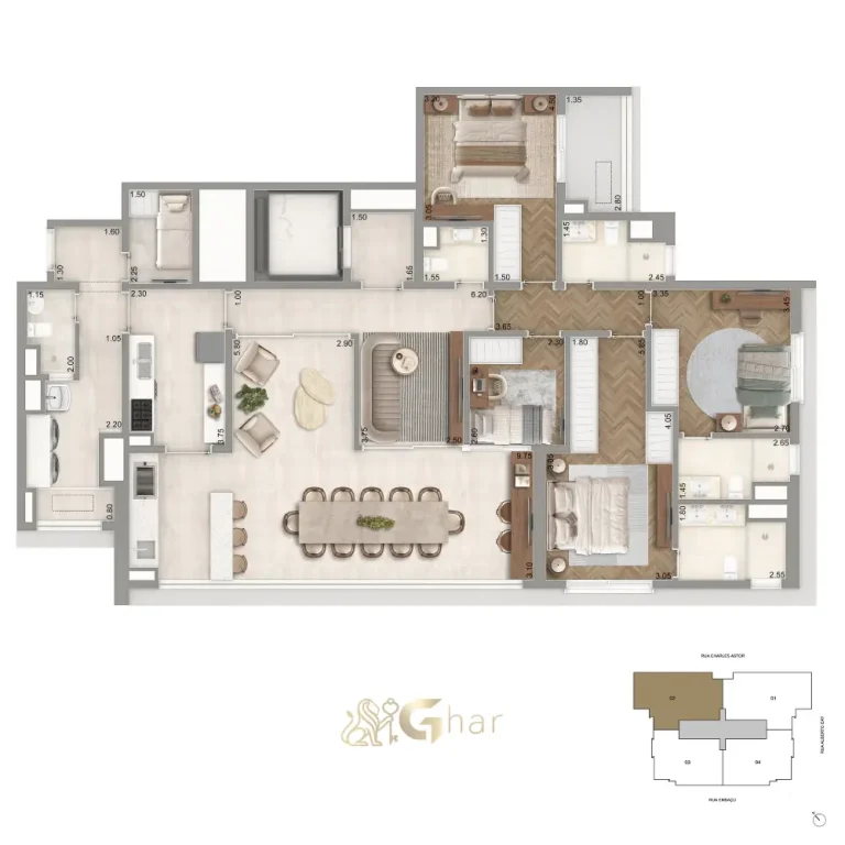 A penthouse de 206,5 m² do The Garden Klabin conta com 2 suítes, ambientes amplos e distribuição diferenciada que une privacidade, conforto e exclusividade. A planta é ideal para quem busca um estilo de vida sofisticado em um dos melhores endereços da Chácara Klabin.