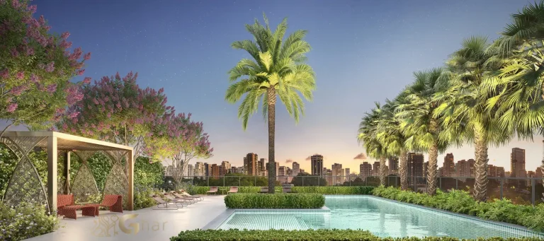 Piscina externa do The Palace Apartments na Vila Mariana em São Paulo