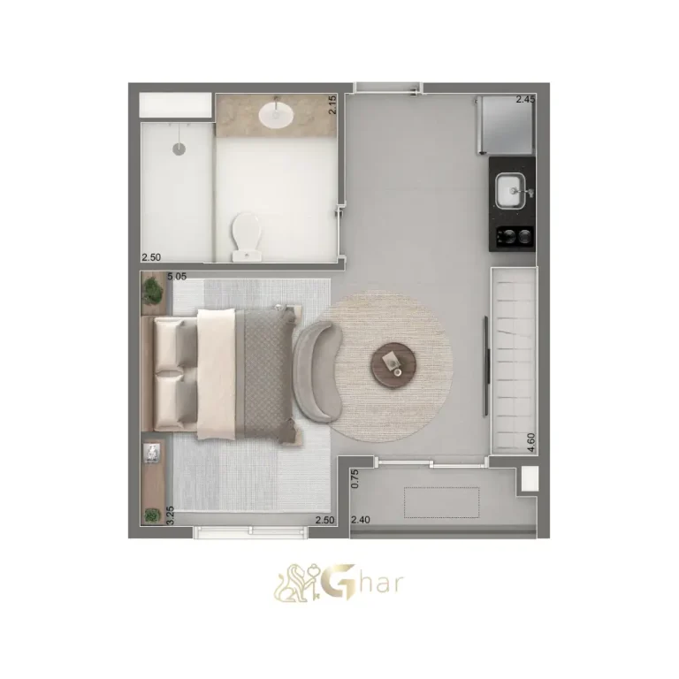 Planta studio 30 m² do The Palace Apartments