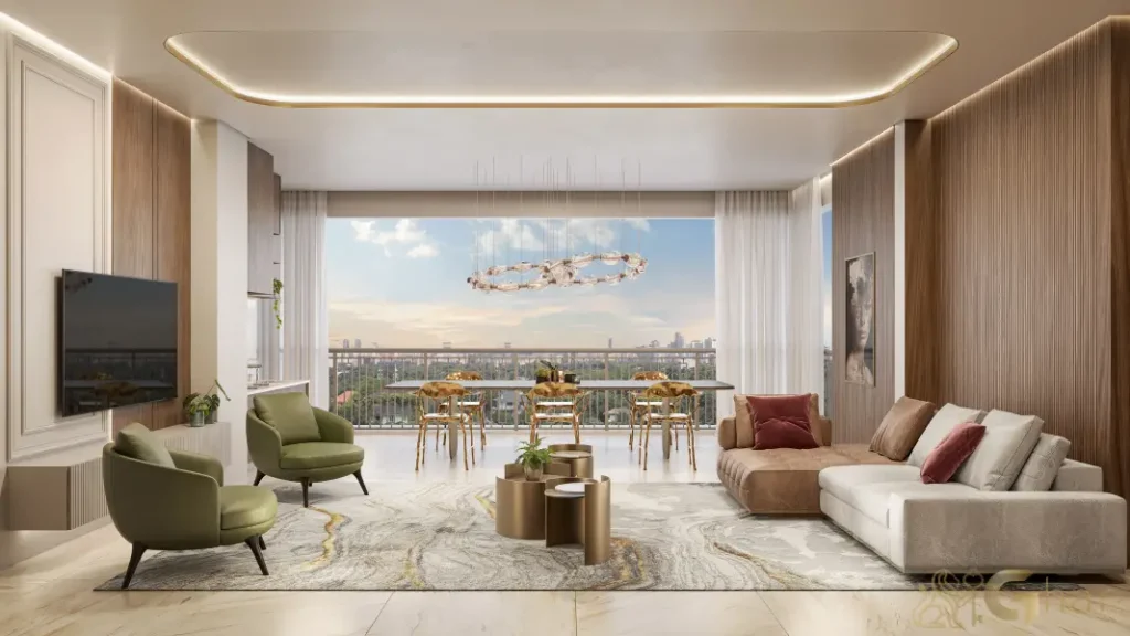 Living decorado de 112,5 m² do apartamento The Palace Oasis Vila Mariana