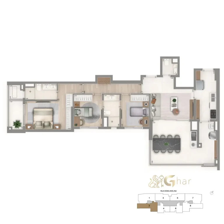 Planta 112 m² do The Palace Oasis com 3 dormitórios