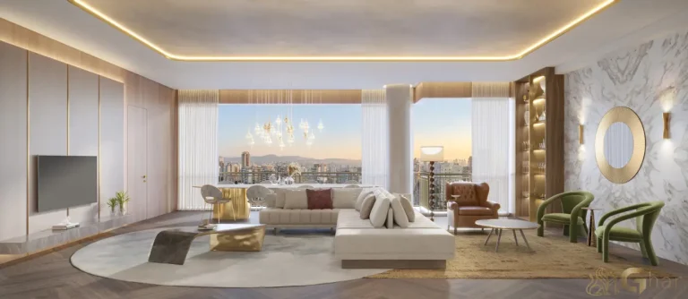 Living decorado do apartamento de 177 m² do The Palace Royal Vila Mariana