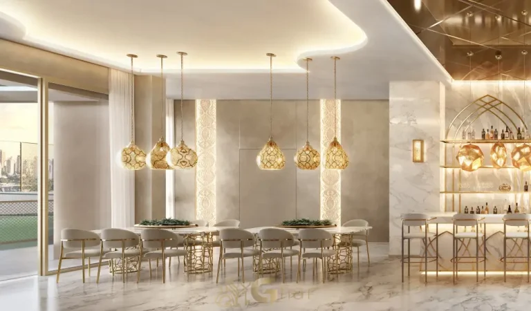 Salão de festas decorado no The Palace Royal Vila Mariana condomínio de luxo