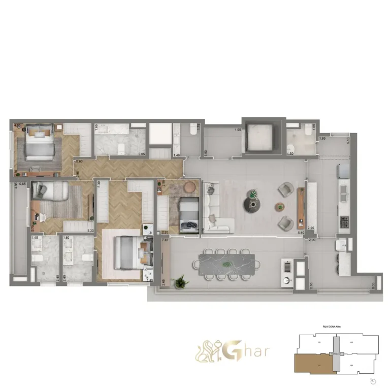Planta 155 m² com 4 dormitórios no The Palace Royal Vila Mariana