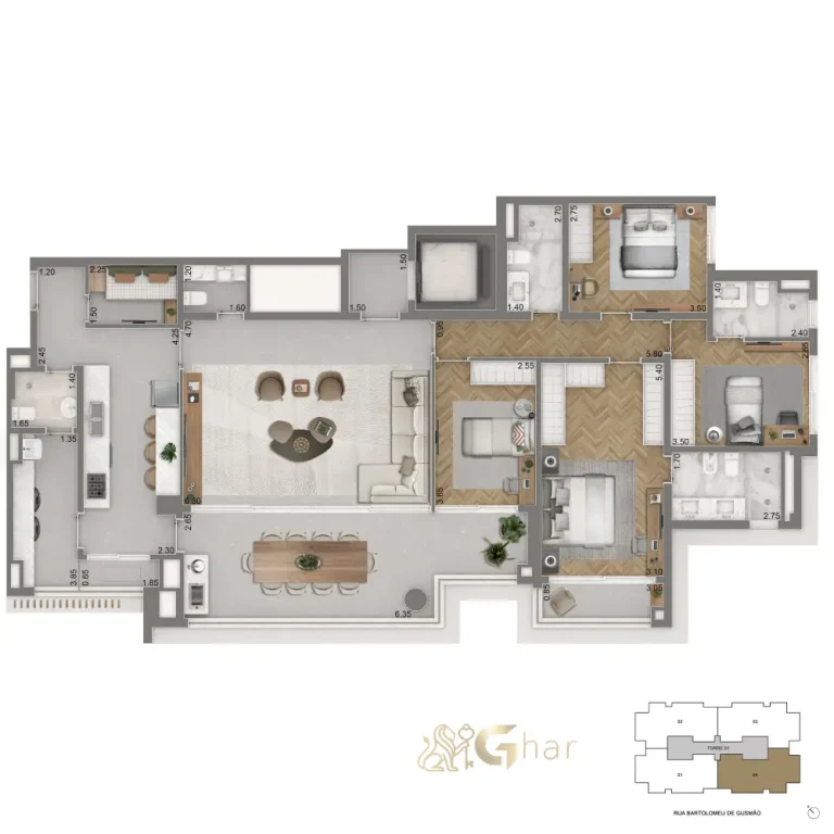 Planta 177,5 m² com 4 dormitórios no The Palace Royal Vila Mariana