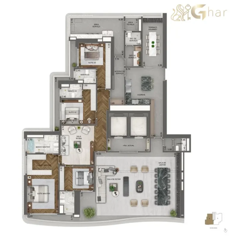 Planta 348 m² com 4 suítes do Vista Cyrela Furnished by ArmaniCasa Torre Milano