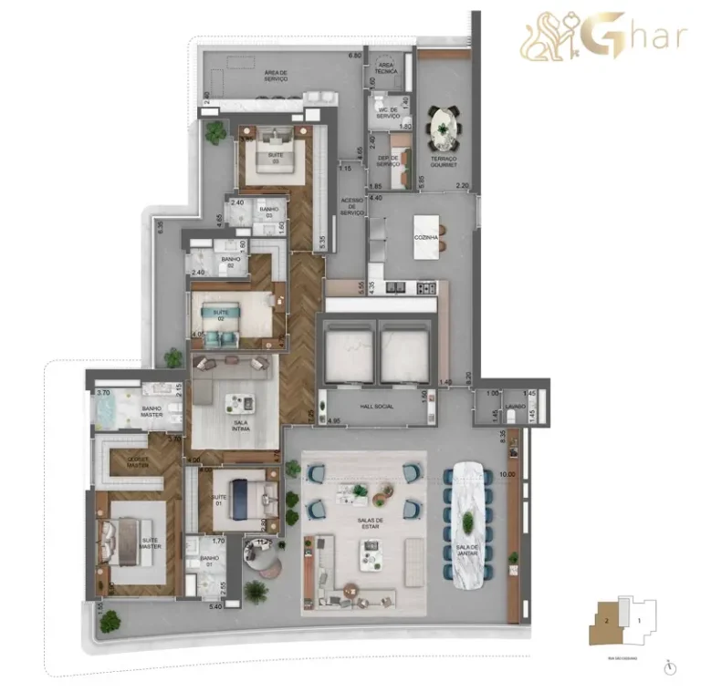 Planta 370 m² com 4 suítes do Vista Cyrela Furnished by ArmaniCasa Torre Milano